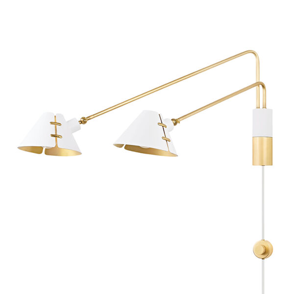Split Aged Brass and Soft White Two-Light Portable Wall Sconce, image 1