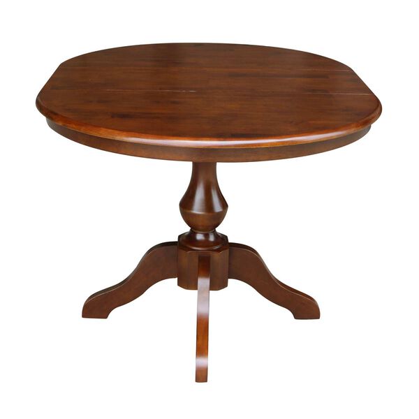 Espresso Round Top Pedestal Dining Table with 12-Inch Leaf, image 4