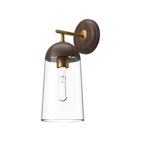 Emil Aged Gold and Walnut One-Light Wall Sconce with Clear Glass, image 1