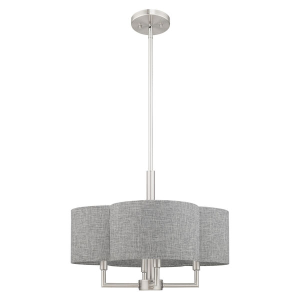 Kalmar Brushed Nickel 18-Inch Four-Light Pendant Chandelier with Hand Crafted Gray Hardback Shade, image 2