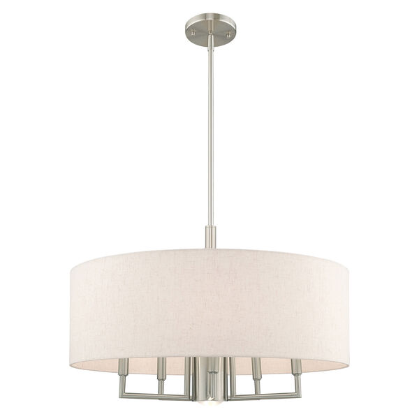 Meridian Brushed Nickel 24-Inch Six-Light Pendant Chandelier with Hand Crafted Oatmeal Hardback Shade, image 3