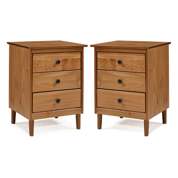 Spencer Caramel Three-Drawer Solid Wood Nightstand, Set of Two, image 1