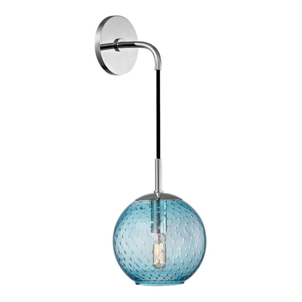 Rousseau Polished Chrome 6-Inch One-Light Wall Sconce with Blue Glass, image 1