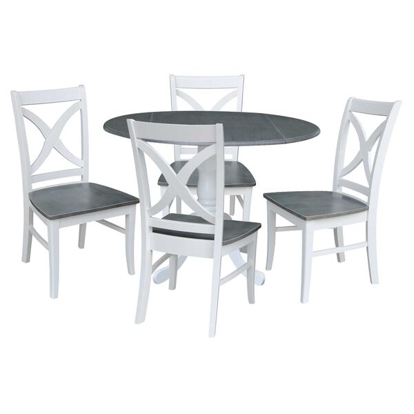 White and Heather Gray 42-Inch Dual Drop Leaf Dining Table with Four X-back Chairs, Five-Piece, image 1