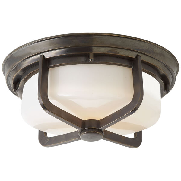 Milton Large Flush Mount in Bronze with White Glass by Thomas O'Brien, image 1