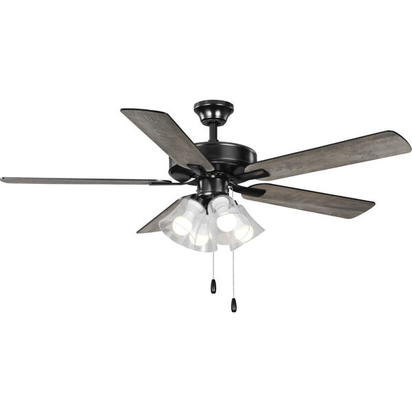 AirPro Builder Matte Black Four-Light LED 52-Inch  Ceiling Fan with Clear Seeded Glass Light Kit, image 6