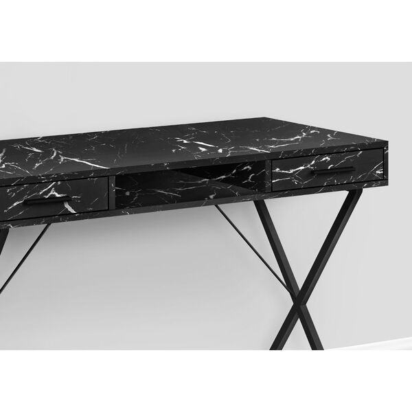 Black Marble Computer Desk with Two Drawers, image 3