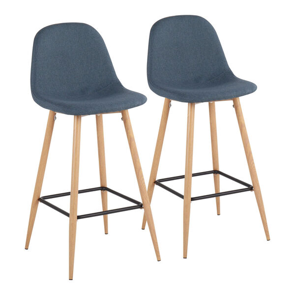 Pebble Natural and Blue Upholstered Bar Stool, Set of 2, image 2