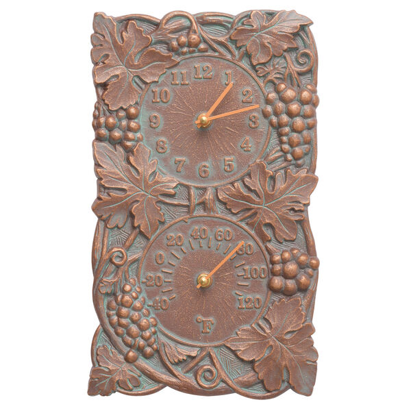 Grapevine Copper Verdigris Indoor Outdoor Wall Clock and Thermometer, image 1