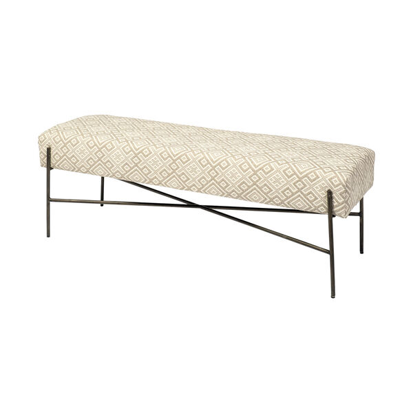 Avery II Off-White Upholstered Patterned Seat Bench, image 1
