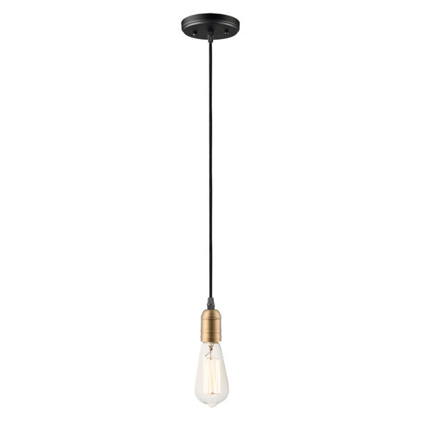 Early Electric Black and Antique Brass Five-Inch One-Light Mini Pendant, image 1