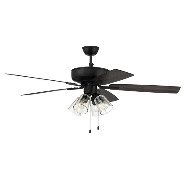 Pro Plus Flat Black 52-Inch Four-Light Ceiling Fan with Clear Glass Bell Shade, image 4