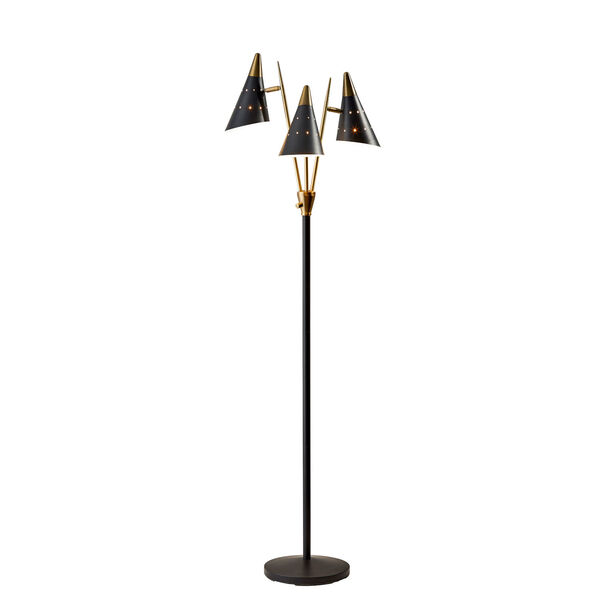 Nadine Black and Antique Brass Three-Light  Floor Lamp, image 1