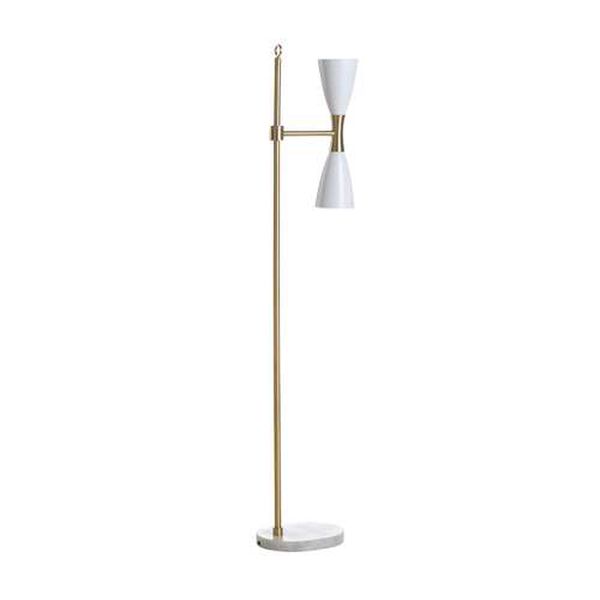 Ada Antique Brass and White Two-Light Floor Lamp, image 1