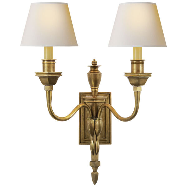 Winslow Double Sconce in Hand-Rubbed Antique Brass with Natural Paper Shades by Michael S Smith, image 1