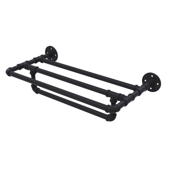 Pipeline Matte Black 18-Inch Wall Mounted Towel Shelf with Towel Bar, image 1