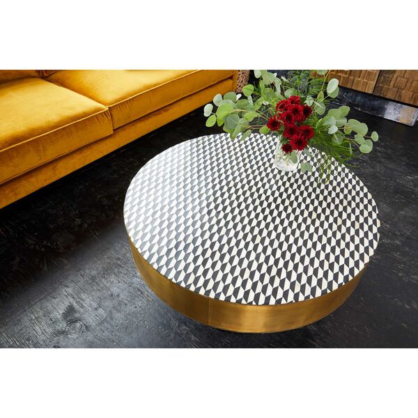 Optic Brass Geometric Patterned Round Coffee Table, image 3