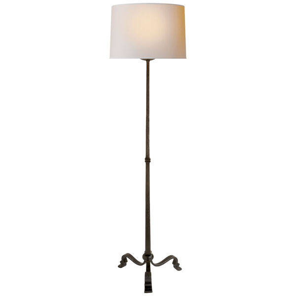 Wells Floor Lamp in Aged Iron with Natural Paper Shade by J. Randall Powers, image 1