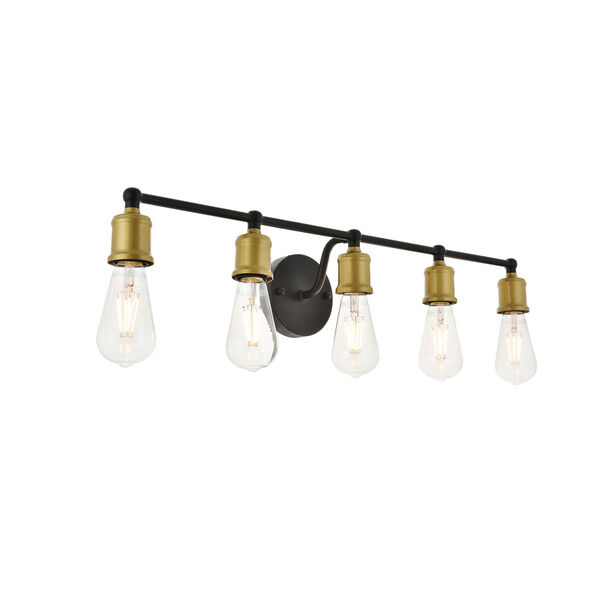 Serif Brass and Black Five-Light Wall Sconce, image 6