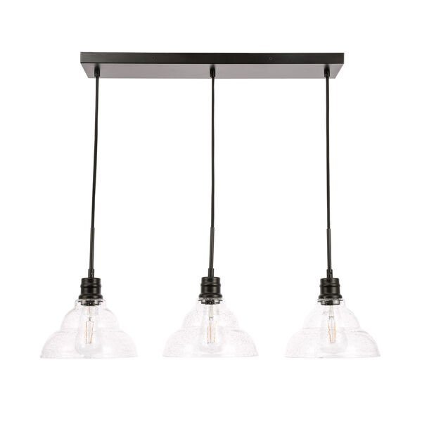 Clive Black Three-Light Pendant with Clear Seeded Glass, image 3