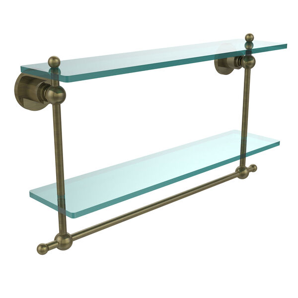 Antique Brass Double Shelf with Towel Bar, image 1