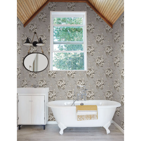 Simply Farmhouse Taupe and White Heritage Rose Wallpaper, image 6