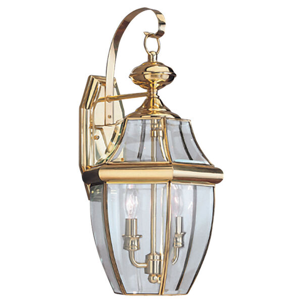 Curved Beveled Brass Two-Light Outdoor Wall Mount, image 1