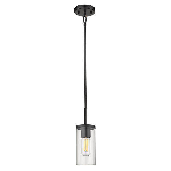 Winslett Matte Black Five-Inch One-Light Mini Pendant with Ribbed Clear Glass Shade, image 2