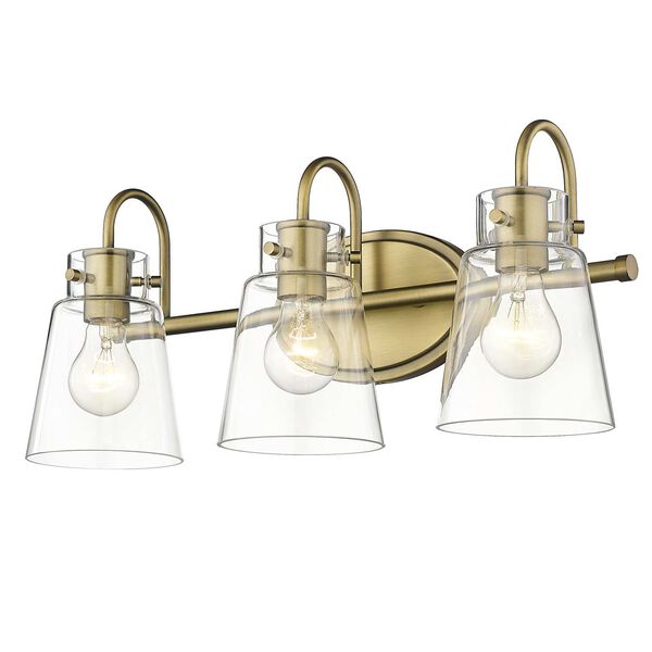 Bristow Antique Brass Three-Light Bath Vanity with Clear Glass, image 4