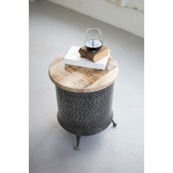 Grey Side Table with Mango Wood Top, image 1