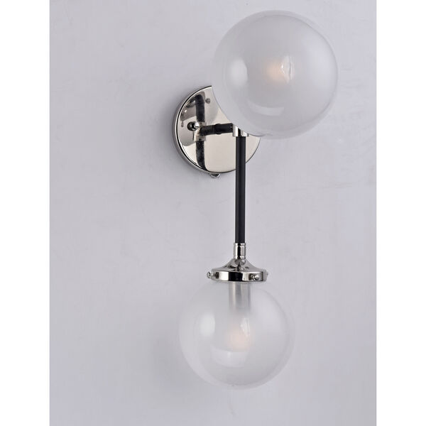 Atom Black and Polished Nickel Six-Inch Two-Light Wall Sconce, image 2