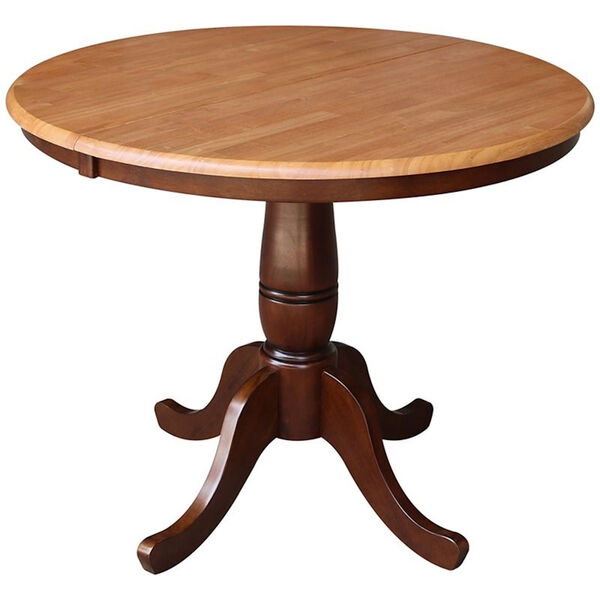Cinnamon and Espresso Round Dining Table with 12-Inch Leaf and Madrid Chairs, 3-Piece, image 2
