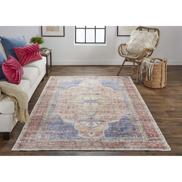 Percy Red Tan Blue Area Rug, image 2