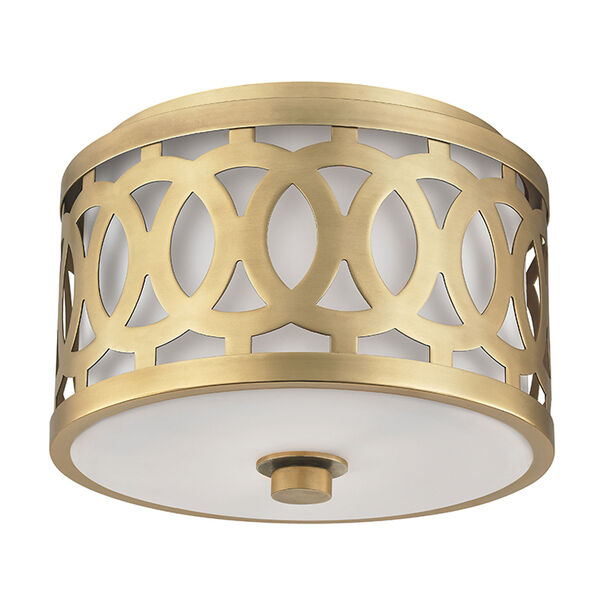 Genesee Aged Brass One-Light Flushmount with White Glass, image 1