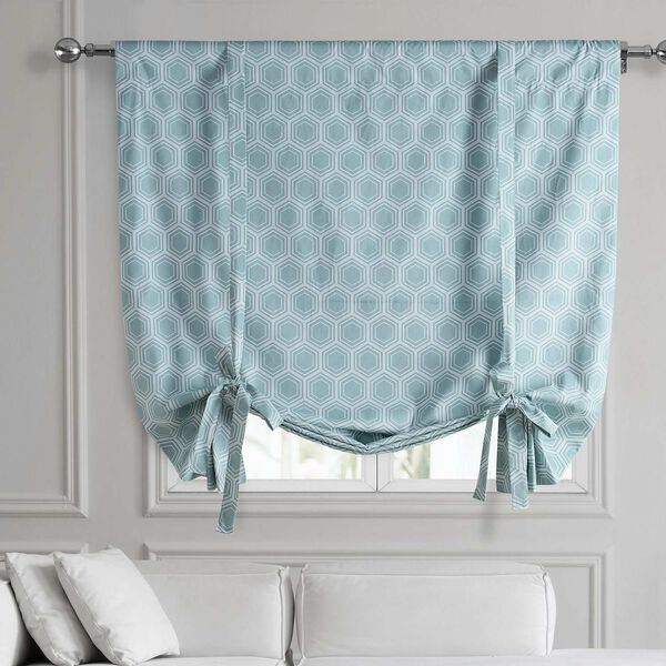 Honeycomb Ripple Aqua Printed Cotton Tie-Up Window Shade Single Panel, image 1