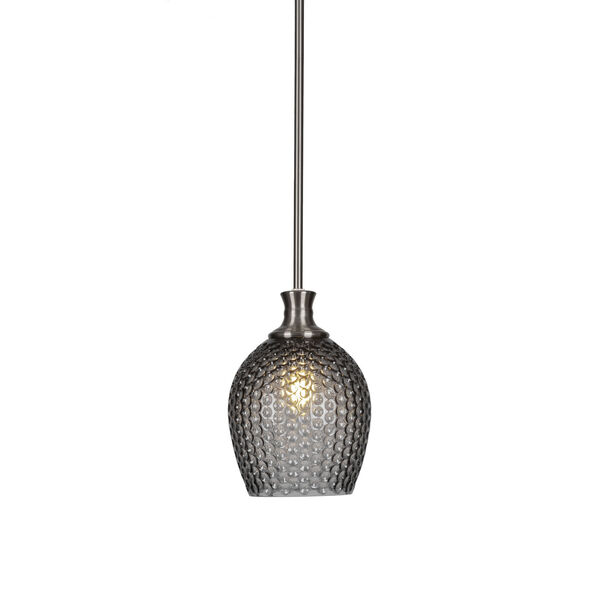 Zola Brushed Nickel Eight-Inch One-Light Stem Hung Mini Pendant with Smoke Textured Glass Shade, image 1