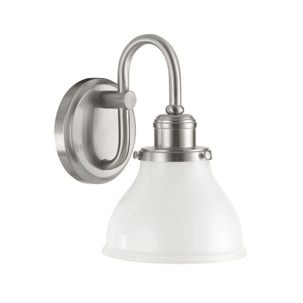 Grace Brushed Nickel One-Light Bath Sconce with Milk Glass Shade, image 2