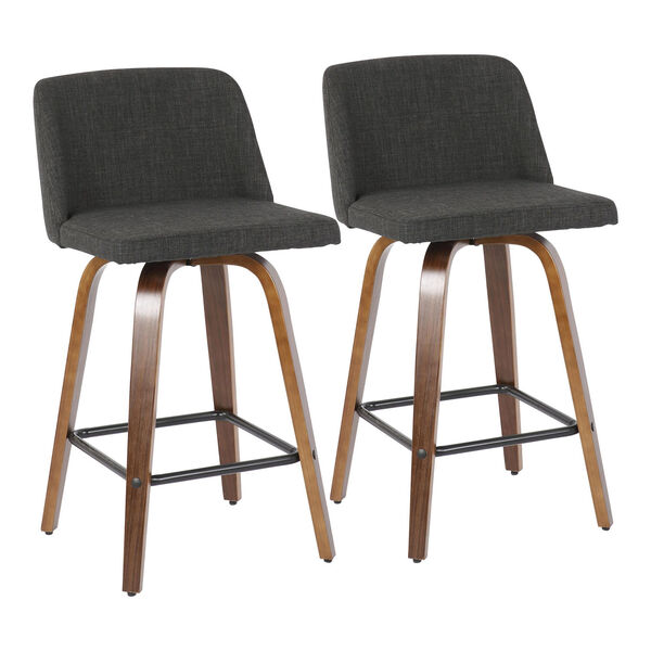 Toriano Walnut, Charcoal and Black Counter Stool with Square Footrest, Set of 2, image 2