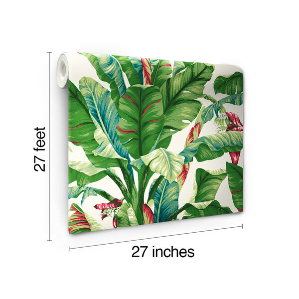 Ashford House Tropics White and Teal Green Banana Leaf Wallpaper, image 7