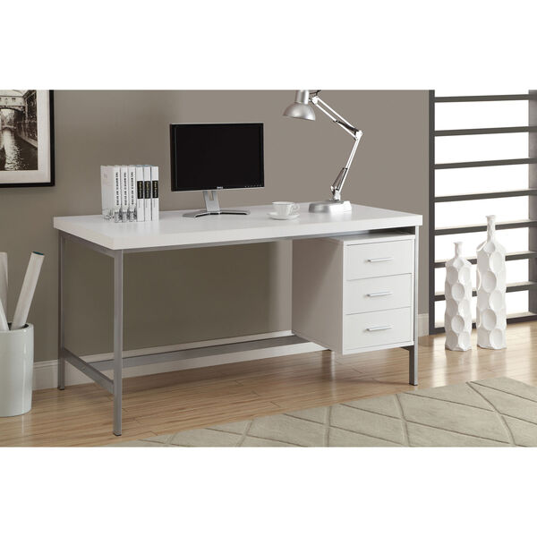Computer Desk - White / Silver Metal, image 1