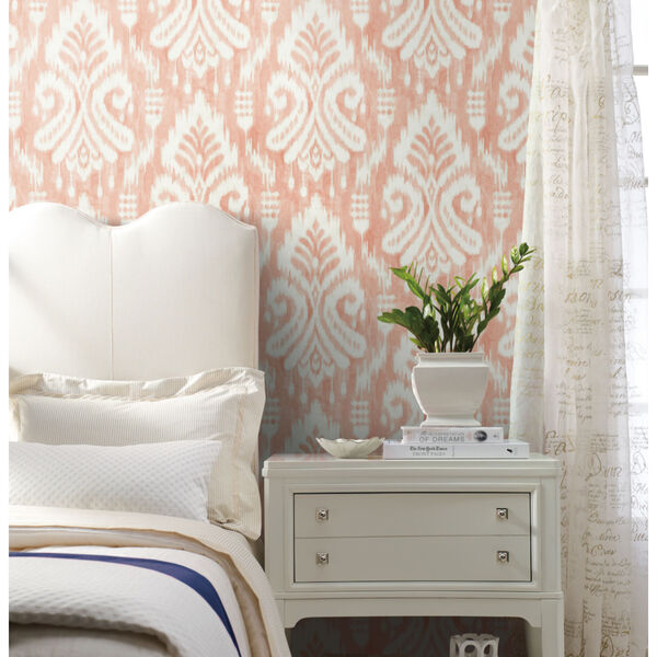 Tropics Coral Hawthorne Ikat Pre Pasted Wallpaper, image 6