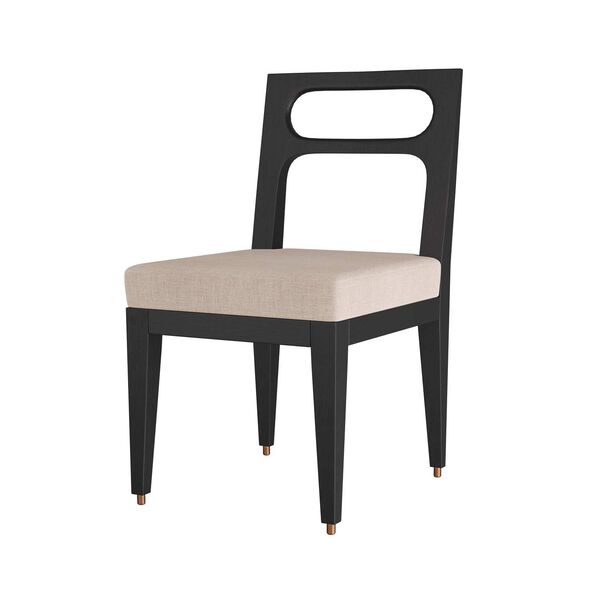 Thaden Natural Linen Ebony Wood Antique Brass Dining Chair, image 2