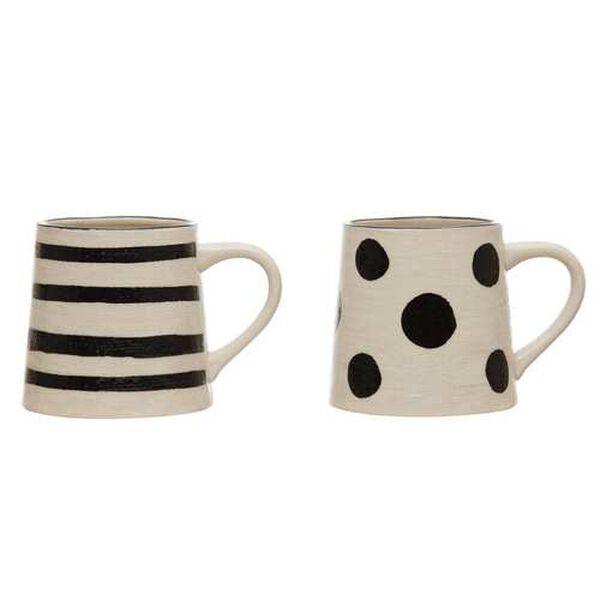 White and Black Stoneware Coffee Mug, Set of 2, image 1