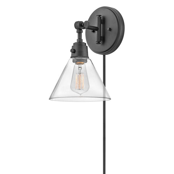 Arti Black One-Light Plug-In Wall Sconce With Clear Glass, image 4