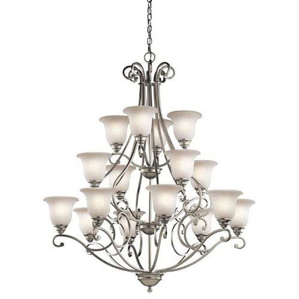 Camerena Brushed Nickel 16 Light Three Tier Chandelier with White Scavo Glass, image 1