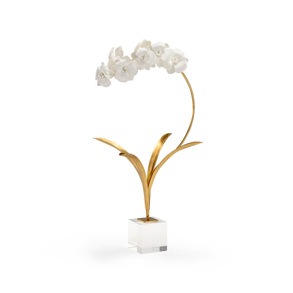 Gold and White Small Orchid on Stand, image 1