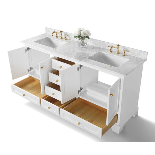 Audrey White 72-Inch Vanity Console with Mirror and Gold Hardware, image 6