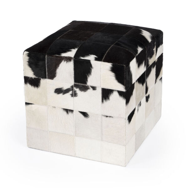 Victorian Black and White Hair on Hide Pouf, image 1