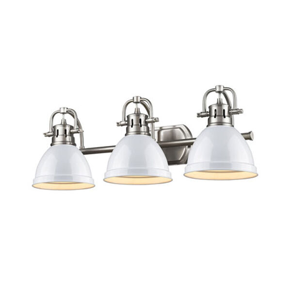 Quinn Pewter Three-Light Vanity Fixture with White Shade, image 1