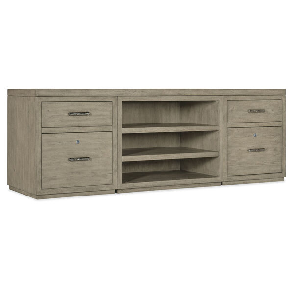 Linville Falls Smoked Gray 84-Inch Credenza with Two Files and Open Desk Cabinet, image 1